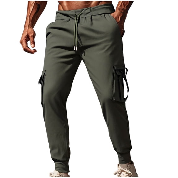 Levmjia Men's Jogger Pants with Drawstring Waist Multi-Pocket Zipper Trousers Casual Sweatpants Elastic Cuff Ankle Pants Solid Color Streetwear Style S-3XL