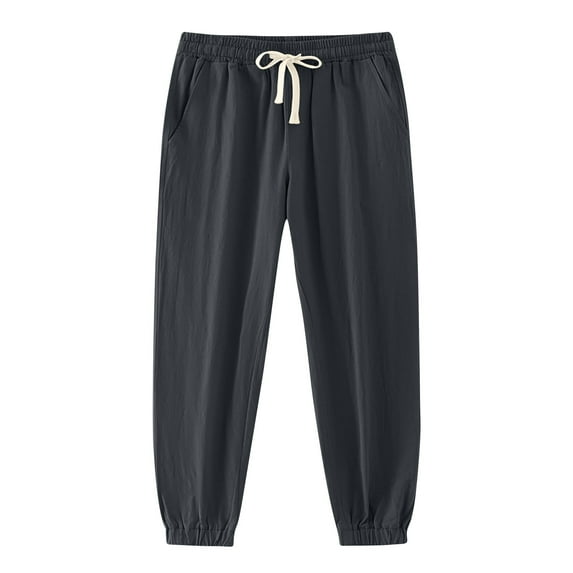 Levmjia Men's Joggers with Drawstring Waist Casual Cuffed Ankle Sweatpants 100% Polyester Pre-Shrunk Washed Wrinkle Fabric Solid Color Lounge Pants Sizes S-2XL