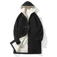 thumbnail image 1 of Levmjia Men's Long Coat with Fleece Lining Knee-Length Windproof Polyester Jacket Thickened Winter Hooded Overcoat Zipper Drawstring Pockets Outerwear Sizes M-3XL, 1 of 4