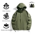 thumbnail image 1 of Levmjia Men's Military Green Hooded Windbreaker Detachable Hood Water-Resistant Jacket Multi-Pocket Outdoor Hiking Coat Lightweight Raincoat Adjustable Drawstring Casual Wear M-4XL, 1 of 5