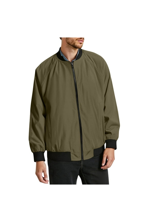 Men's Outdoor Fitness Jacket Zip-Up Raglan Long Sleeve 100% Polyester Lightweight Breathable Running Jacket with Inner Pockets Flight Style M-5XL Army Green