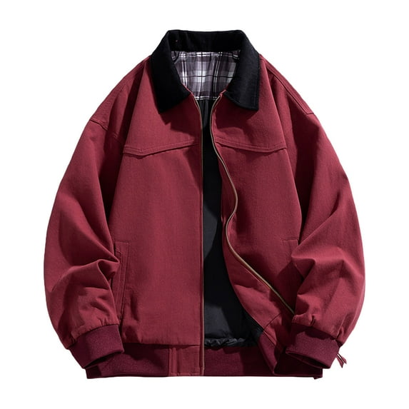 Levmjia Men's Outdoor Jacket Solid Color Zip-Front Workwear Polyester Twill Long Sleeve Coat with Multiple Pockets Casual Lightweight Windbreaker S-3XL