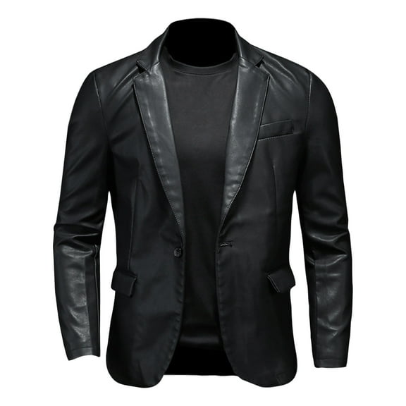 Levmjia Men's PU Leather Shirt Faux Leather Shirt Jacket Men's Lapel Shirt PU Coated Shirt Long Sleeve Vegan Leather Top Button Down Collar Shirt Sizes M-5XL