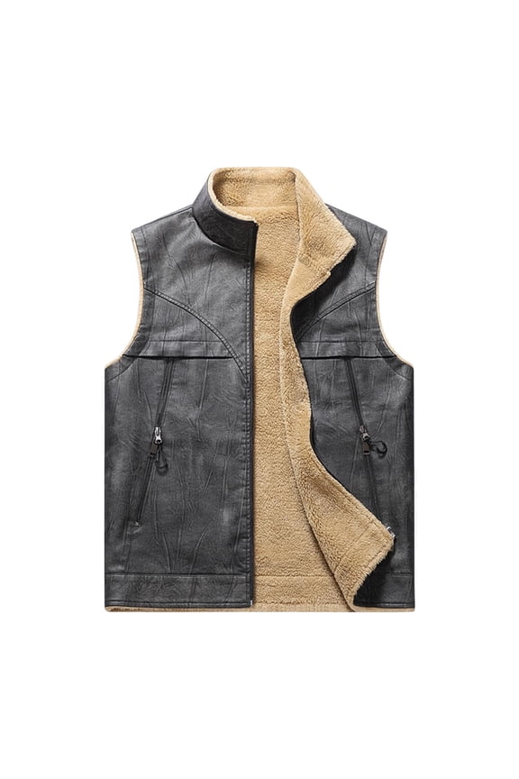 Men's PU Leather Vest Faux Shearling Vest Sleeveless Biker Jacket Men's Leather Vest Vintage Style Vest Faux Leather Vest Sizes S-3XL