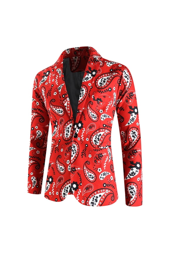 Men's Paisley Print Blazer Single-Breasted One-Button Jacket Long Sleeve Printed Suit Coat Floral Design Wedding Blazer Casual Formal Wear Sizes M to 2XL