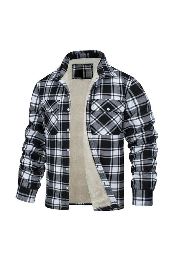 Men's Plaid Flannel Shirt Jacket Fleece Lined Cotton Polyester Blend Button Down Collar Long Sleeve Thermal Winter Casual Wear Pocketed Warm Layering Top S-5XL