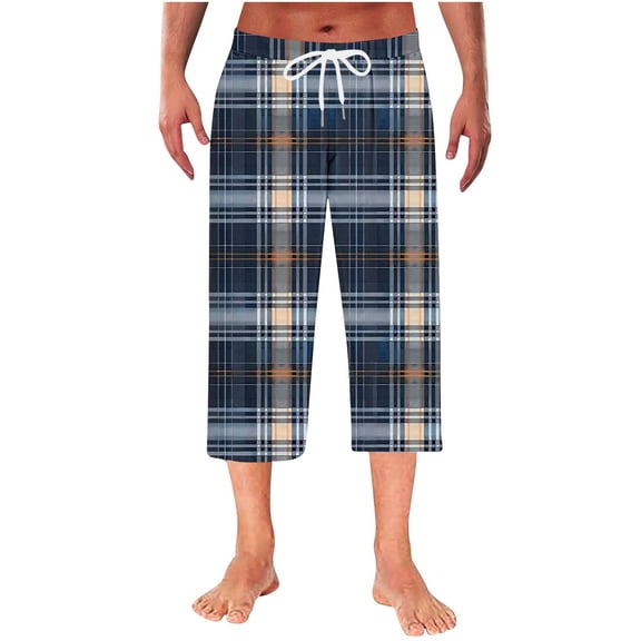 Levmjia Men's Plaid Sleep Pants Elastic Waist Lounge Pants Casual Capri Pajama Bottoms Home Wear Short Pants Soft Cotton-like Pajamas Sizes M-3XL
