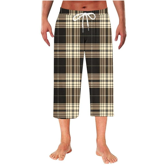Levmjia Men's Plaid Sleep Pants Elastic Waist Lounge Pants Casual Capri Pajama Bottoms Home Wear Short Pants Soft Cotton-like Pajamas Sizes M-3XL