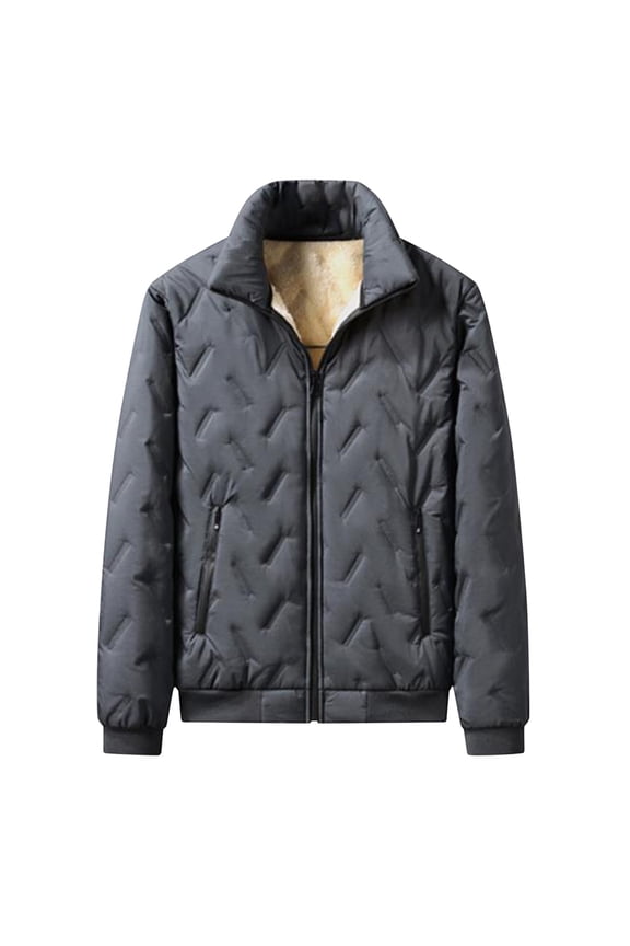 Men's Quilted Jacket Sherpa Lined Coat Stand Collar Winter Jacket Cotton Filled Jacket Men's Winter Coat Thermal Lined Jacket Cold Weather Jacket Sizes L-5XL