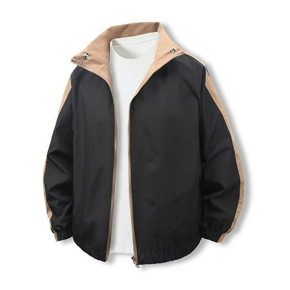 Levmjia Men's Reversible Jacket Two Sided Wear Zip Up Cardigan Lightweight Stand Collar Jacket Men's Casual Outerwear Polyester Jacket Sizes S-3XL