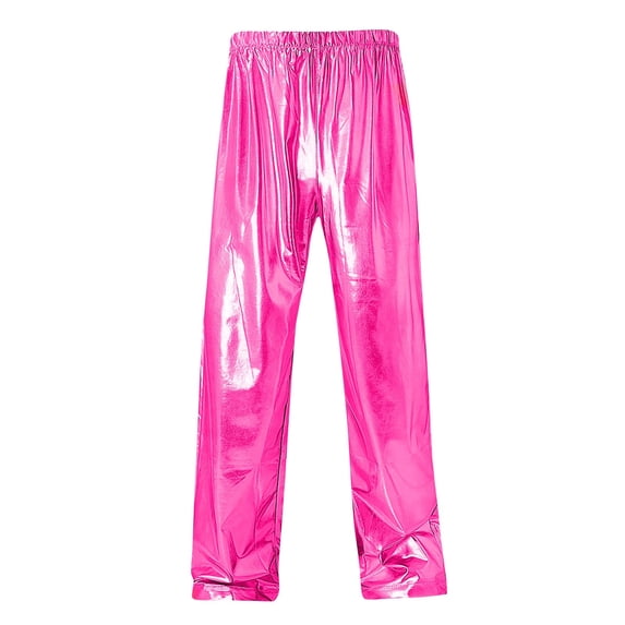 Levmjia Men's Shiny Stage Performance Pants Elastic Waist Dance Pants for Men Solid Color Stretchable Trousers High Gloss Fashion Pants for Performances S-3XL