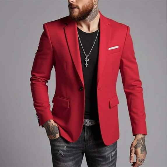 Levmjia Men's Single-Breasted Blazer One-Button Suit Jacket Wedding Party Blazer Notch Lapel Sport Coat Business Casual Jacket Solid Color Formal Wear Sizes S to 3XL