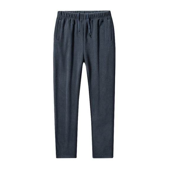 Levmjia Men's Solid Color Fleece-Lined Thermal Pants Straight Leg Sweatpants Polyester Fleece Warm Trousers M-4XL