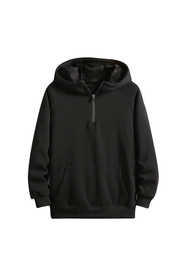 Men's Solid Color Hooded Sweater Nylon Spandex Half Zip Raglan Jacket Composite Fleece Lined Outerwear Casual Long Sleeve Pullover Soft Matte Finish Coat Sizes M-3XL