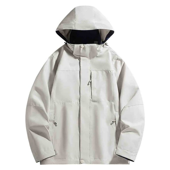 Levmjia Men's Solid Color Nylon Jacket Removable Hood Outdoor Coat Snap Button Pockets Casual Fashion Wear Lightweight Windbreaker Zippered Front Sportswear M-5XL