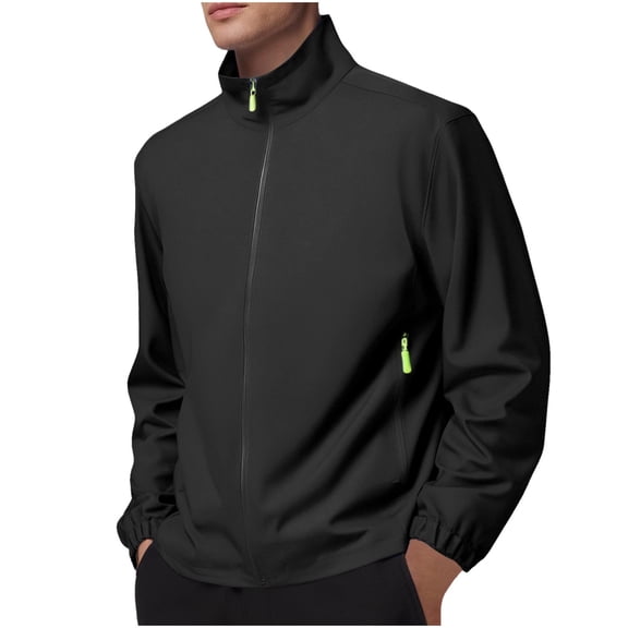 Levmjia Men's Solid Color Outdoor Windbreaker Jacket 100% Polyester Water Repellent Breathable Hiking Jacket with Zipper Pockets Lightweight Rain Coat S-4XL Black