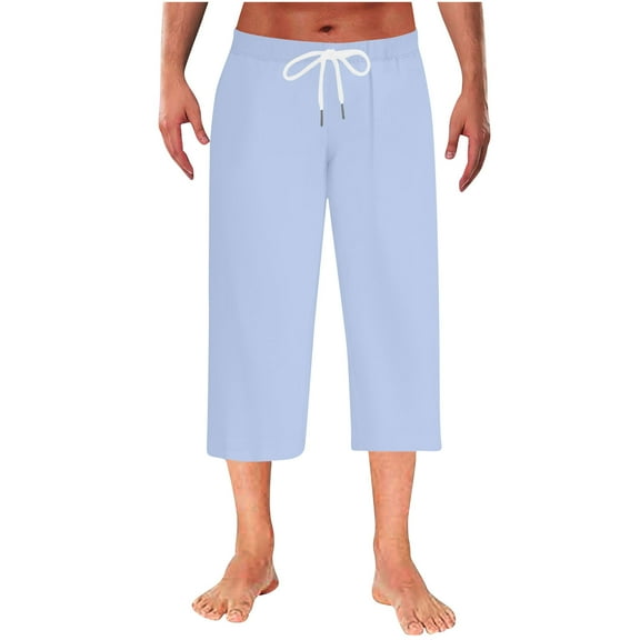 Levmjia Men's Solid Color Sleep Pants Elastic Waist Lounge Pants 95% Polyester 5% Spandex Cotton-Like Stretch Fabric 7-Inch Short Pajama Bottoms Sizes M-3XL