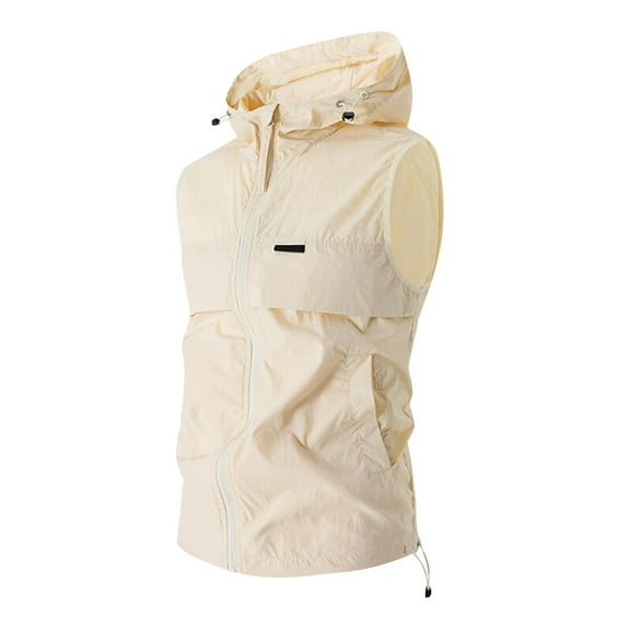Levmjia Men's Solid Color Sleeveless Hooded Vest Nylon Sports Fitness Top Zipper Pocket Workout Gear Breathable Quick-Dry Athletic Wear Lightweight Training Vest M-3XL