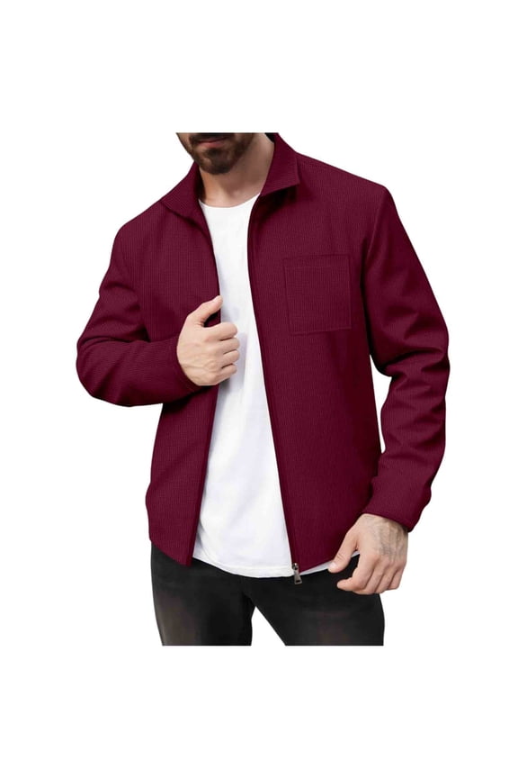 Men's Solid Color Stand Collar Jacket Polyester Spandex Blend Zippered Pocket Coat Lightweight Stretch Casual Top Long Sleeve No Hood Outerwear Soft Matte Finish Wear S-3XL
