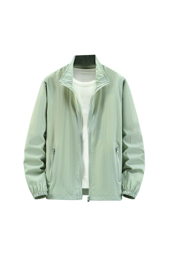 Men's Solid Color Turn-Down Collar Long Sleeve Jacket Ultra Lightweight UV Resistant Windbreaker Nylon Spandex Matte Finish Zipper Coat Casual Slim Fit Outdoor Blazer L-5XL