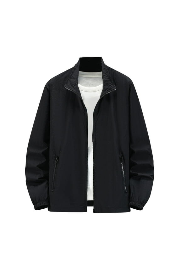 Men's Solid Color Turn-Down Collar Long Sleeve Jacket Ultra Lightweight UV Resistant Windbreaker Nylon Spandex Matte Finish Zipper Coat Casual Slim Fit Outdoor Blazer L-5XL