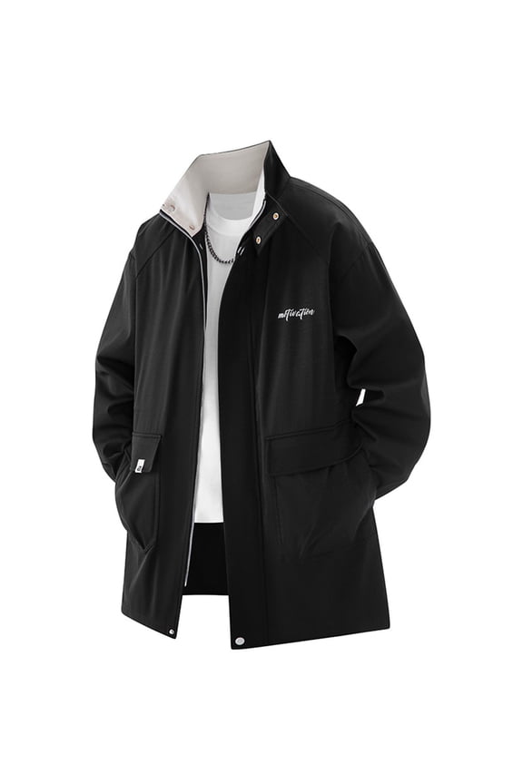 Men's Solid Color Turn-Down Collar Mid-Length Trench Coat Twill Casual Jacket Large Pocket Outdoor Overcoat Long Sleeve No-Hood Outerwear Slim Fit Twill Fabric Top L-5XL