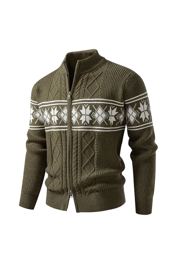 Men's Stand Collar Jacket Double Zip Up Sweater Winter Knit Jacket for Men Casual Elastic Knit Outwear Warm Nylon Spandex Fleece Lined Sweater Slim Fit Pullover M-4XL