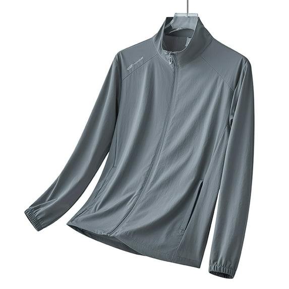 Levmjia Men's Stand Collar Zipper Jacket Nylon Spandex Lightweight Windbreaker Hidden Pocket Outdoor Coat Elastic Cuff Sportswear Solid Color Casual Top L-5XL