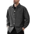 thumbnail image 1 of Levmjia Men's Striped Button-Up Long Sleeve Shirt Casual Turn-Down Collar Polyester Shirt Breathable Stylish Daily Wear Shirt for Men M-3XL, 1 of 6