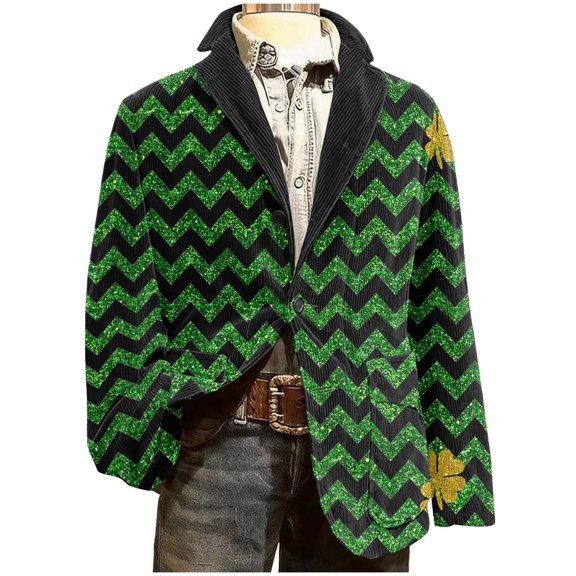 Levmjia Men's Suit Jacket Corduroy Blazer St. Patrick's Day Green Shamrocks Print Single - Breasted Pocket Stretch S - 4XL Formal Casual Party Outfit