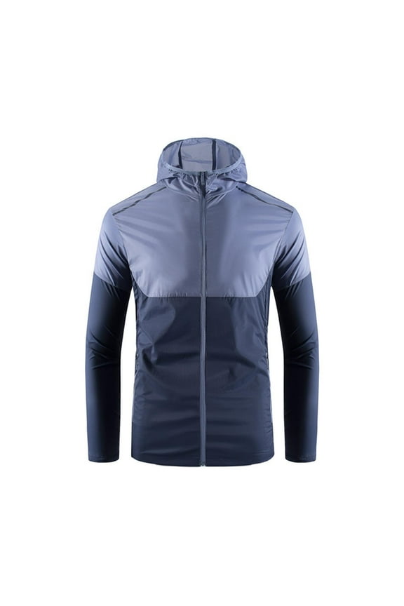 Men's Summer Sun Protection Hoodie UPF50+ Hiking Jacket Lightweight Nylon Spandex Windbreaker Quick-Dry Outdoor Sports Coat Zip Pocket Hooded Jacket M-4XL