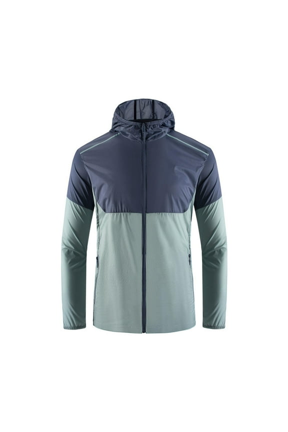 Men's Summer Sun Protection Hoodie UPF50+ Hiking Jacket Lightweight Nylon Spandex Windbreaker Quick-Dry Outdoor Sports Coat Zip Pocket Hooded Jacket M-4XL