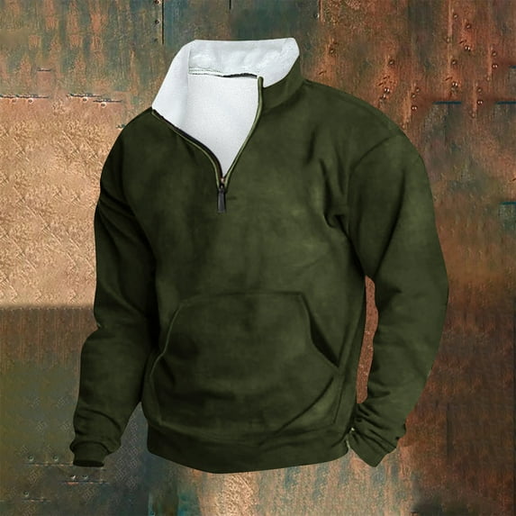 Levmjia Men's Sweaters 1/4 Zip Fall Winter Warm Sweatshirts Casual Hoodie Retro Stand-up Neck Zipper Long Sleeve Loose Tops Seawshirts
