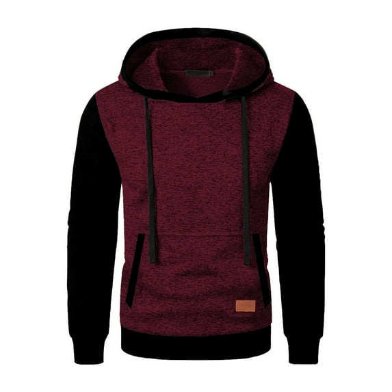 Levmjia Men's Two-Tone Hooded Pullover Sweatshirt Long Sleeve Streetwear Casual Comfort Fit Fall Winter Fashion Top S-3XL Multiple colors to choose from Wine