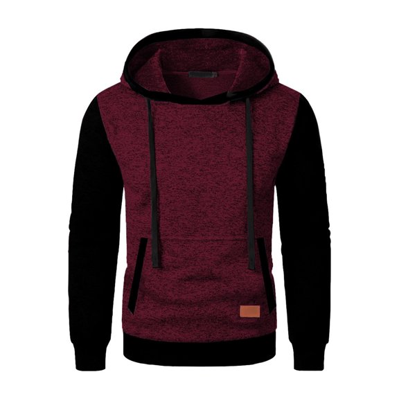 Levmjia Men's Two-Tone Hooded Pullover Sweatshirt Long Sleeve Streetwear Casual Comfort Fit Fall Winter Fashion Top S-3XL Multiple colors to choose from Wine