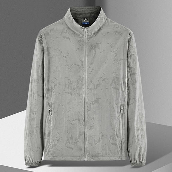 Levmjia Men's UPF 50+ Sun Protection Jacket Lightweight Windbreaker Solid Color Stand Collar Outdoor Coat Quick-Dry Breathable Skin Layer Zippered Pocket Casual Wear M-5XL