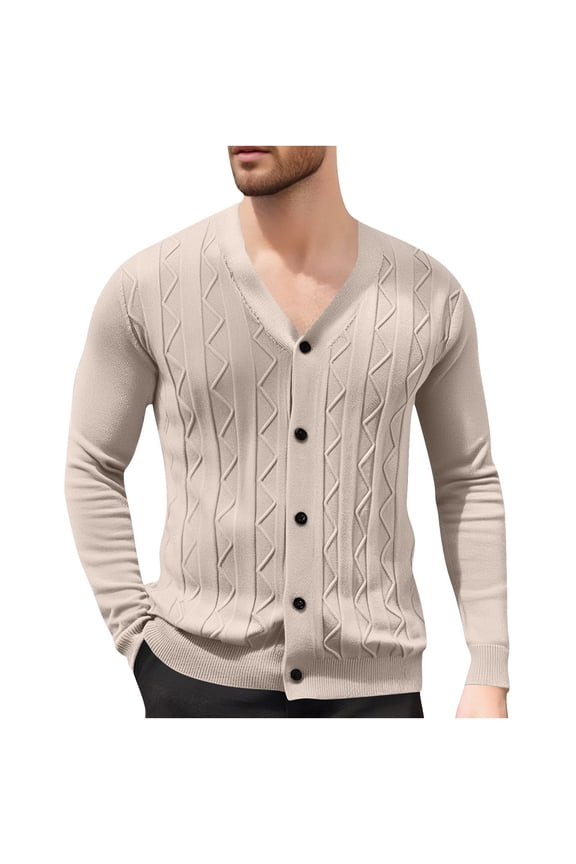 Men's V-Neck Cardigan Acrylic Knit Sweater Basic Fall Fashion Lightweight Long Sleeve Pullover Layering Piece Comfortable Soft XS-2XL Multiple colors to choose from Beige
