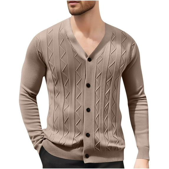 Levmjia Men's V-Neck Cardigan Acrylic Knit Sweater Basic Fall Fashion Lightweight Long Sleeve Pullover Layering Piece Comfortable Soft XS-2XL Multiple colors to choose from Coffee