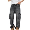 thumbnail image 1 of Levmjia Men's Washed Denim Cargo Pants Workwear Utility Trousers 100% Pre-Shrunk Denim Relaxed Fit Multi-Pocket Jeans Outdoor Work Pants Size 30-46, 1 of 8