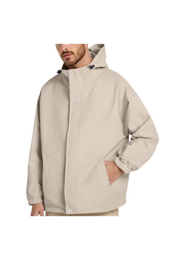 Men's Water-Repellent Running Jacket Lightweight Hooded Windbreaker Outdoor Fitness Jacket with Inner Pockets Polyester Breathable M-5XL Beige