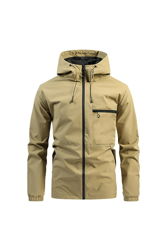 Men's Waterproof Work Jacket Hooded Windbreaker Coat Outdoor Jacket Breathable Rain Jacket with Pockets Solid Color S-2XL Multiple colors to choose from Khaki