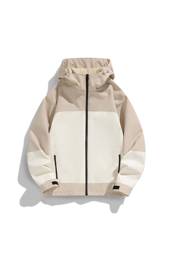 Men's Windproof Waterproof Jacket Color Block Hooded Windbreaker Packable Outdoor Jacket Lightweight Rain Coat S-4XL Multiple colors to choose from Khaki