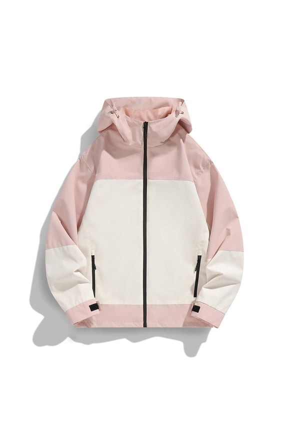 Men's Windproof Waterproof Jacket Color Block Hooded Windbreaker Packable Outdoor Jacket Lightweight Rain Coat S-4XL Multiple colors to choose from Pink