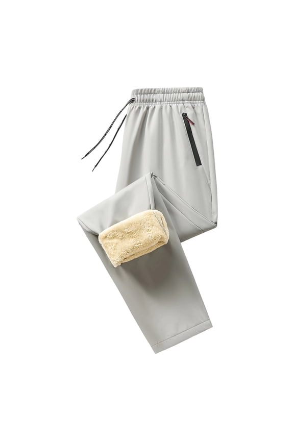 Men's Winter Warm Sweatpants Solid Color Lamb Velour Pants Zipper Pocket Casual Trousers Nylon Spandex Matte Fabric S-2XL