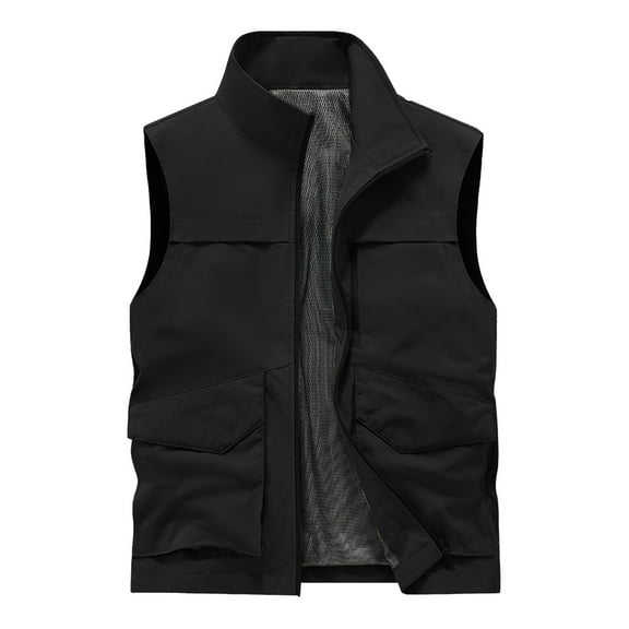 Levmjia Men's Winter Work Vest Fleece Lined Vest Utility Vest Stand Collar Jacket Multi-Pocket Vest Outdoor Workwear Polyester Vest Sizes M-4XL