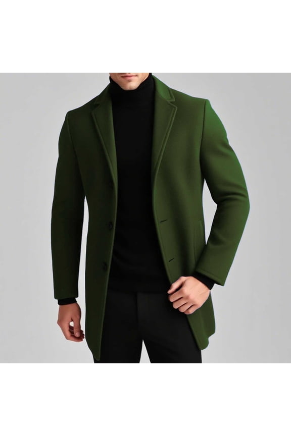 Men's Wool Blend Overcoat Single-Breasted Trench Coat Pure Color Long Coat Casual Winter Overcoat Polyester Wool Fabric Mid-Length Dress Coat Formal Casual Outerwear M-5XL