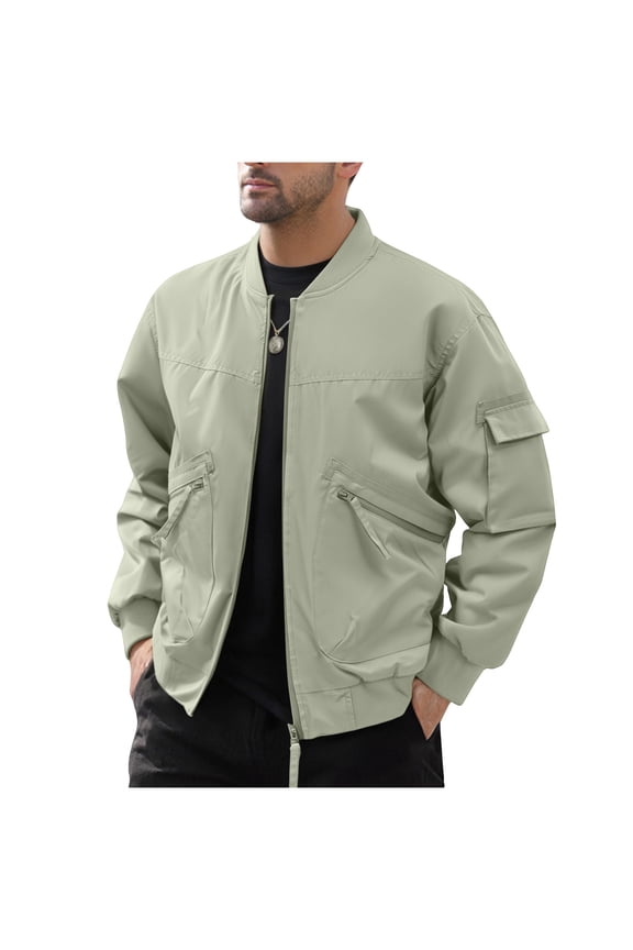 Men's Work Jacket Utility Jacket Casual Zipper Jacket Stand Collar Jacket Polyester S-3XL Loose Fit Streetwear Outdoor