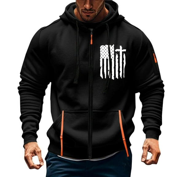 Levmjia Men's Workwear Hooded Jacket Multi-Pocket 100% Polyester Japanese Sweatshirt Zip Up Casual Streetwear Athletic Outdoor Coat S-4XL Black