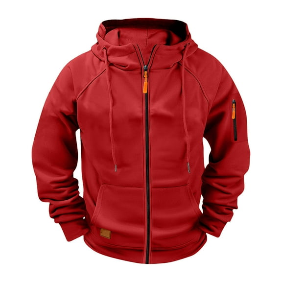 Levmjia Men's Workwear Hoodie Japanese Style Zip Up Jacket Athletic Pullover with Pockets 100% Polyester S-4XL Plus Size Casual Streetwear Red
