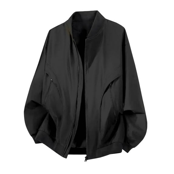 Levmjia Men's Workwear Jacket Solid Color Round Neck Polyester Casual Loose Fit Stylish Outerwear Multiple Pockets Comfortable Daily Wear M-3XL Black